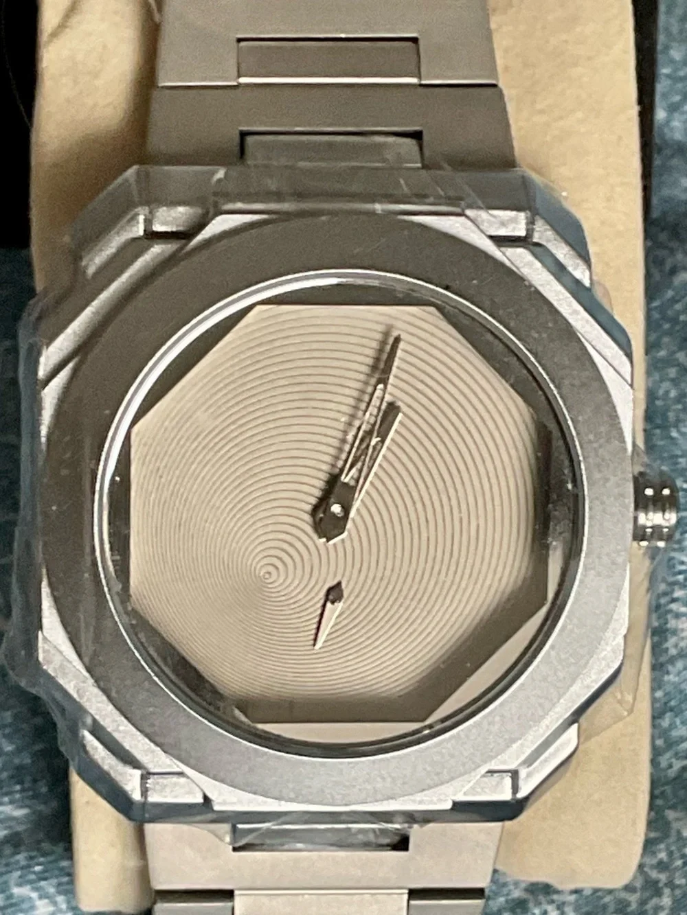 NIB S/S Heroforce Brushed and Polished Octagonal Bezel Swirling Guilloche Dial